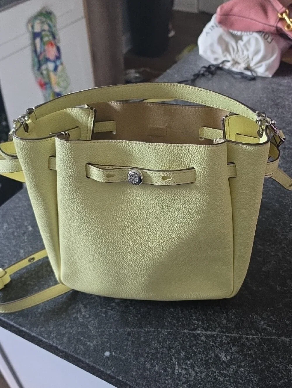 Tory Burch Yellow Pebbled Leather Shoulder/Crossbody Bag